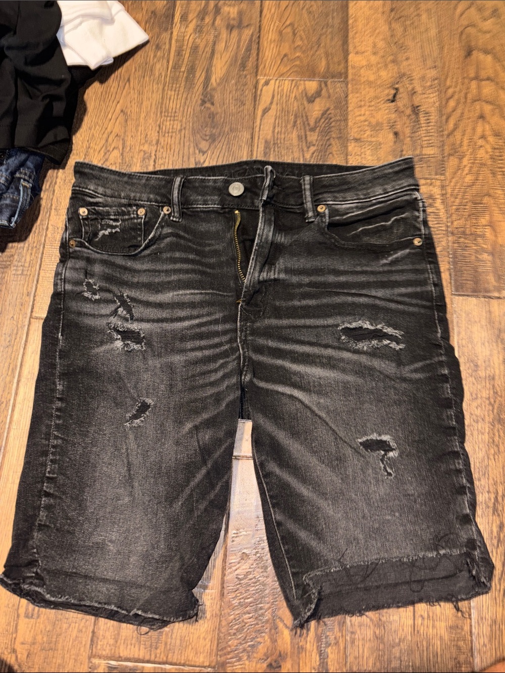 American Eagle Outfitters Black Distressed Denim Jean Shorts